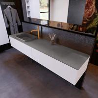 Badkamermeubelset Mondiaz Erin 200 cm met 2 Lades met RIDGE Wastafel Links Dark grey met 1 kraangat Greeploos Mat Carrara - thumbnail