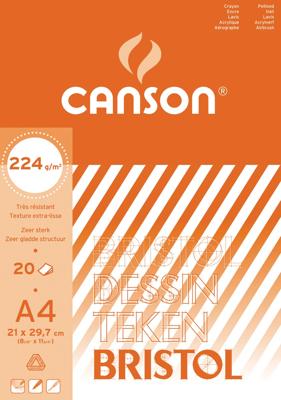 Canson tekenpapier Bristol, 224 g, ft 21 x 29,7 cm, A4, blok van 20 vel