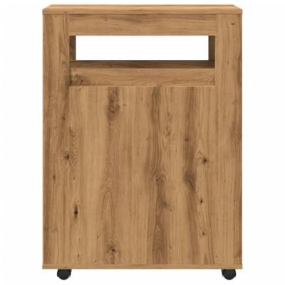 Badkamerkast smal met wielen bewerkt hout artisanaal eiken Badkamerkast smal met wielen bewerkt hout artisanaal eiken