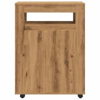 Badkamerkast smal met wielen bewerkt hout artisanaal eiken - thumbnail