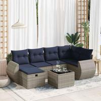 7-delige Loungeset met kussens poly rattan grijs - thumbnail