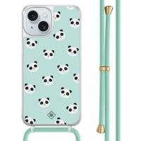 iPhone 15 hoesje met mint koord - Panda print - thumbnail