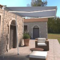 Luifel handmatig uittrekbaar met LED 300x250 cm blauw en wit - thumbnail