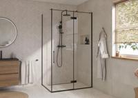 Saqu Grace douchecabine met draaideur rechts incl. antikalk 120x90x210cm mat zwart - thumbnail