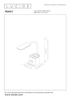 Lucide PENNY - Bureaulamp - LED Dimb. - 1x4,7W 3000K - Met draadloze oplader - Zwart