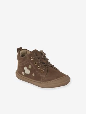 Baby eerste stapjes, veterschoenen van soepel leer bruin
