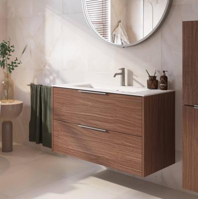 Saqu Lima badmeubel incl. glans witte keramische wastafel 100x46x61cm noten urban - rvs greep