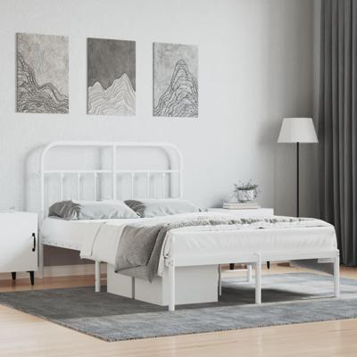 Bedframe met hoofdbord metaal wit 120x190 cm