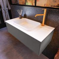 Badkamermeubelset Mondiaz Erin 100 cm met 1 Lade met RIDGE Wastafel Midden Talc met 1 kraangat Greeploos Mat Dark Grey - thumbnail