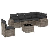 7-delige Loungeset met kussens poly rattan grijs - thumbnail