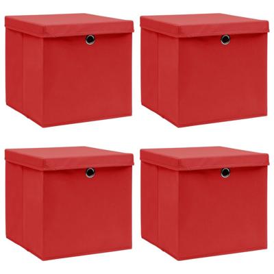 VidaXL Opbergboxen met deksel 4 st 32x32x32 cm stof rood