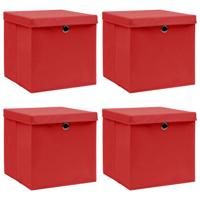 VidaXL Opbergboxen met deksel 4 st 32x32x32 cm stof rood - thumbnail
