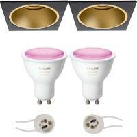 Pragmi Minko Pro - Inbouw Vierkant - Mat Zwart/Goud - Verdiept - 90mm - Philips Hue - LED Spot Set GU10 - White and Color Ambiance - Bluetooth - thumbnail