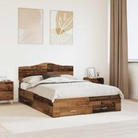 Bedframe met hoofdeinde Oudhout 140 x 190 cm Bewerkt hout - thumbnail