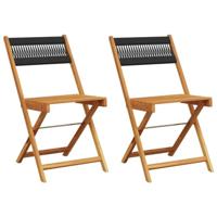 Bistrostoelen 2 st massief acaciahout en polypropeen zwart - thumbnail