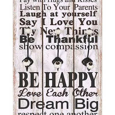 Wandkapstok met 6 haken FAMILY RULES 120x40 cm