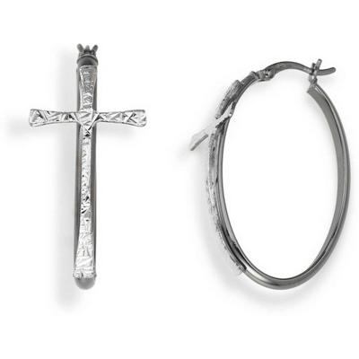 Dames oorbellen Amen CERCHIO E CROCE BLACK Sterling zilver 925