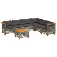 7-delige Loungeset met kussens poly rattan grijs - thumbnail