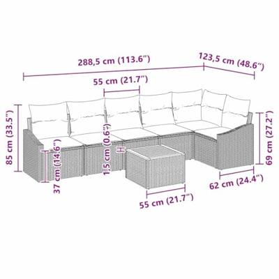 Tuinbankenset met opslag 7 pcs Beige en Crème poly rattan