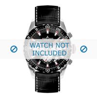 Jacques Lemans horlogeband 1-1801C Leder Zwart + wit stiksel - thumbnail