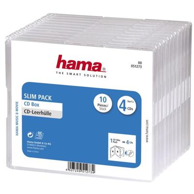Hama 00051273 CD-hoes slim 4 CDs/DVDs/Blu-rays Transparant Polystereen 10 stuk(s)