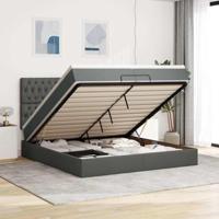 Ottoman bed met matrassen 200x200cm stof donkergrijs - thumbnail