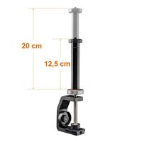 Walimex pro KX-20 Statief klem - klemstatief, flitsklem, aluminium, met uittrekbare middenkolom 12,5-20 cm, voor camera, ledverlichting, houder voor statief, buis, plaat, tafel - thumbnail