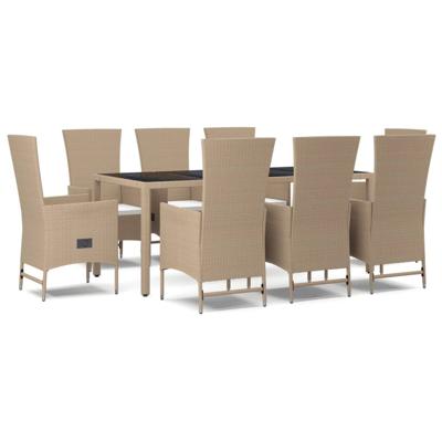 9-delige Tuinset met kussens poly rattan beige