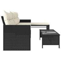 Tuinbank met tafel en kussens L-vormig poly rattan zwart - thumbnail