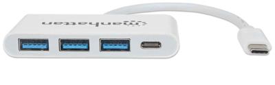 Manhattan 163552 USB-C 3.1 G1 type C-hub met laadpoort, wit