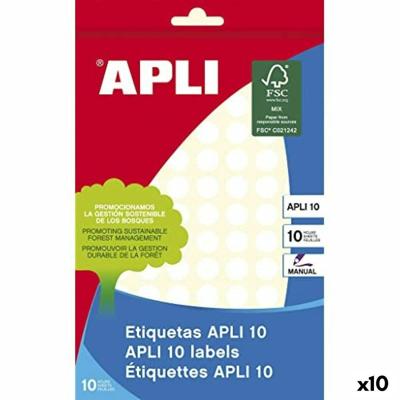 Klevende etiketten Apli Wit 10 Lakens Ø 1 cm (10 Stuks)