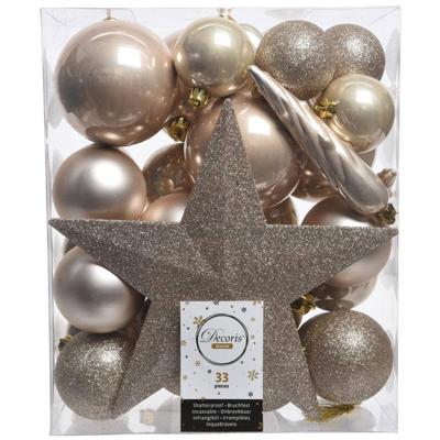 Decoris kerstballen Plastic mix+piek 33st parel Decoris kerstballen Plastic mix+piek 33st parel