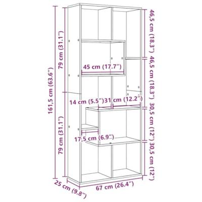 Kamerscherm / boekenkast 67x25x161,5 cm bewerkt hout wit