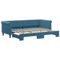 Slaapbank met onderschuifbed 80x200 cm fluweel blauw - thumbnail