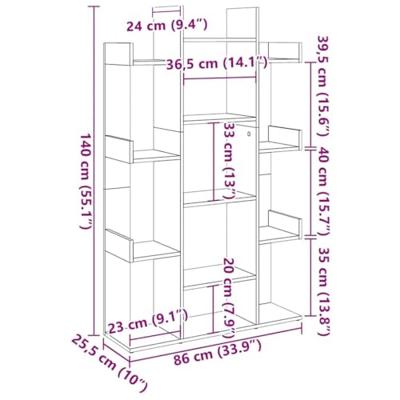 Boekenkast 86x25,5x140 cm bewerkt hout artisanaal eikenkleur
