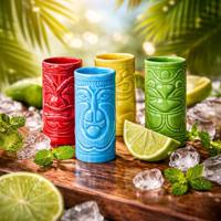 Tiki Shot Glasses - Keramiek - 75 ml - 4 kleuren set - thumbnail