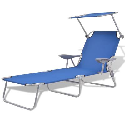 Ligbed met luifel staal blauw
