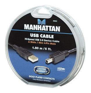 Manhattan, 1,8 m hoge snelheid USB 2.0 A/male naar mini 4-pins mannelijke kabel, zwart