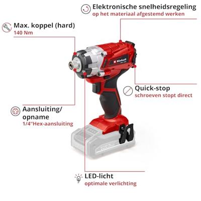 Einhell 4510034 TE-CI 18/1 Li accu slagschroevendraaier | 18V Li-Ion | body | 140Nm