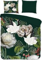 Good Morning Dekbedovertrek "kraanvogel en bladeren" - Groen - (140x200/220 cm) - Katoen - thumbnail