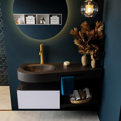 MONDIAZ RIVA 120cm badmeubel onderkast / planchet kleur Cale met 1 lade. Wastafel DULCET links 1 kraangat kleur Urban.