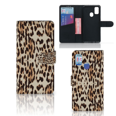Samsung Galaxy M21 | M30s | Telefoonhoesje | Met pasjeshouder | Leopard