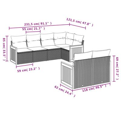7-delige Loungeset met kussens poly rattan grijs - thumbnail