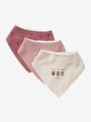 Set met 3 bandanaslabbetjes van badstof en katoengaas. roze Set met 3 bandanaslabbetjes van badstof en katoengaas. roze