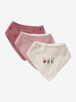 Set met 3 bandanaslabbetjes van badstof en katoengaas. roze - thumbnail