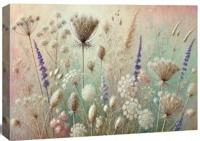 Schilderij - Wilde Bloemen ,kruid weide in pastel tinten, 80X60cm, 1luik - thumbnail