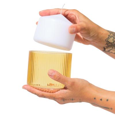 HEMA Glas voor geurkaars ⌀10x8.5cm ribbel geel (geel)