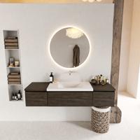 MONDIAZ BUKLA 160cm badmeubel met module 40 kleur Dark Brown met 3 lades. Wastafel CLOUD midden 0 kraangaten kleur Talc. - thumbnail