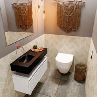 Mondiaz Andor toiletmeubel 80cm mat wit met zwarte wastafel links zonder kraangat - thumbnail