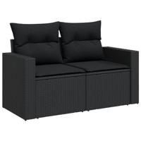 12-delige Loungeset met kussens poly rattan zwart - thumbnail